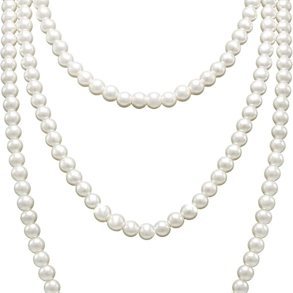 Long Pearl Necklaces for Women Cream White Faux Pearl Strand Layered Necklace Co